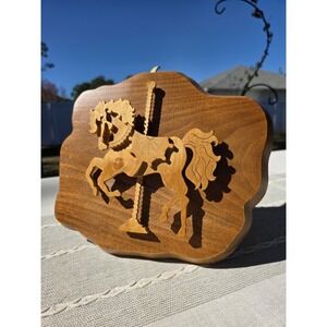 VTG Handcrafted Wooden Carousel Horse Wall Plaque Folk Art 12x10 Nursery Decor